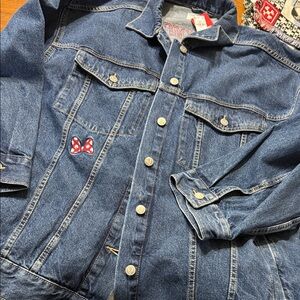 Disney Old Navy Blue Denim Jean Jacket with Red Bow Patch